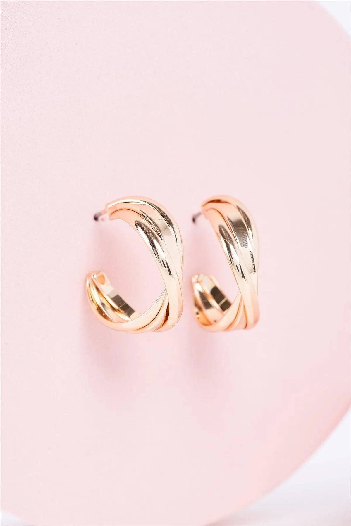 Gold Twisted Triple Small Hoop Earrings