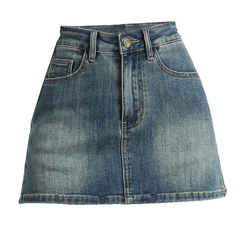 Spring and Summer High Waist Elastic Slim Fit Vintage Denim Skirt