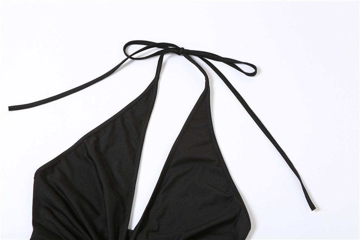 European and American Fashion & Trend Sexy Halter Backless Slim Fit Sheath Solid Color Dress