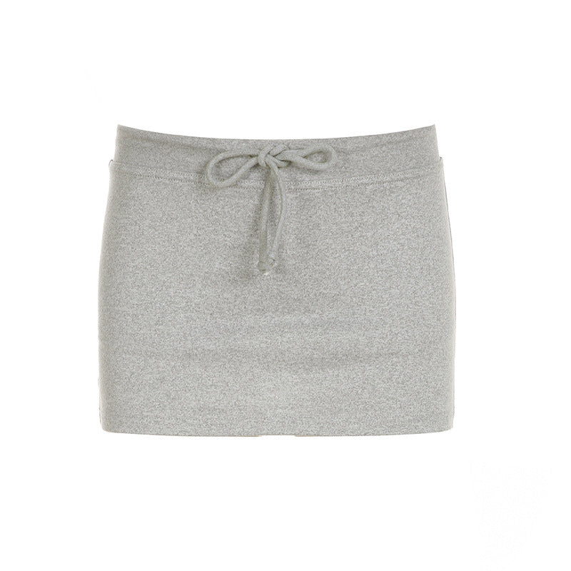 Simple Drawstring Split Solid Color Low Waist Anti-Exposure Slimming Sheath Pantskirt