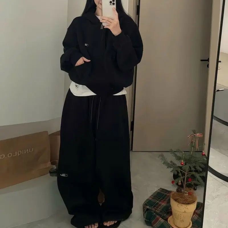 Retro Embroidered Double Waist loose Sweatpants 