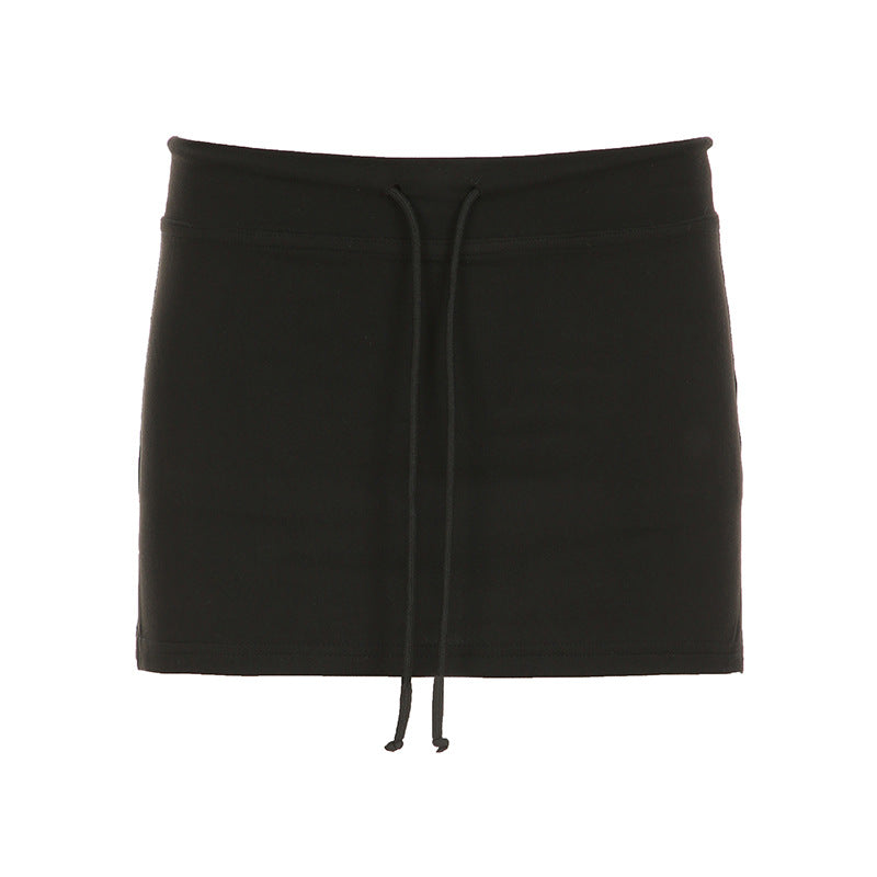 Simple Drawstring Split Solid Color Low Waist Anti-Exposure Slimming Sheath Pantskirt