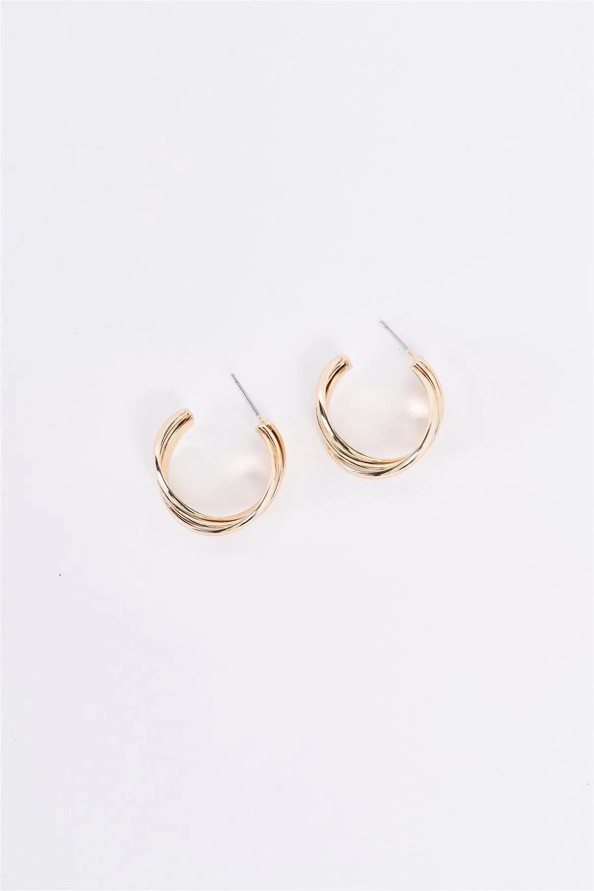 Gold Twisted Triple Small Hoop Earrings