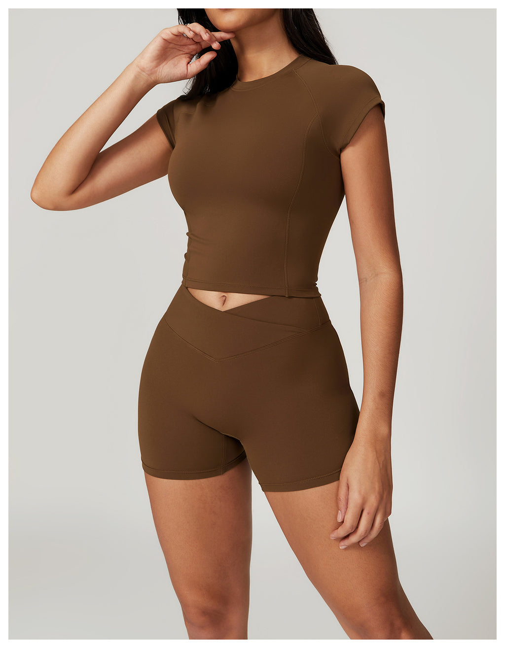 Seamless Workout Set for Women – Sculpting Short Sleeve Yoga & Running Outfit