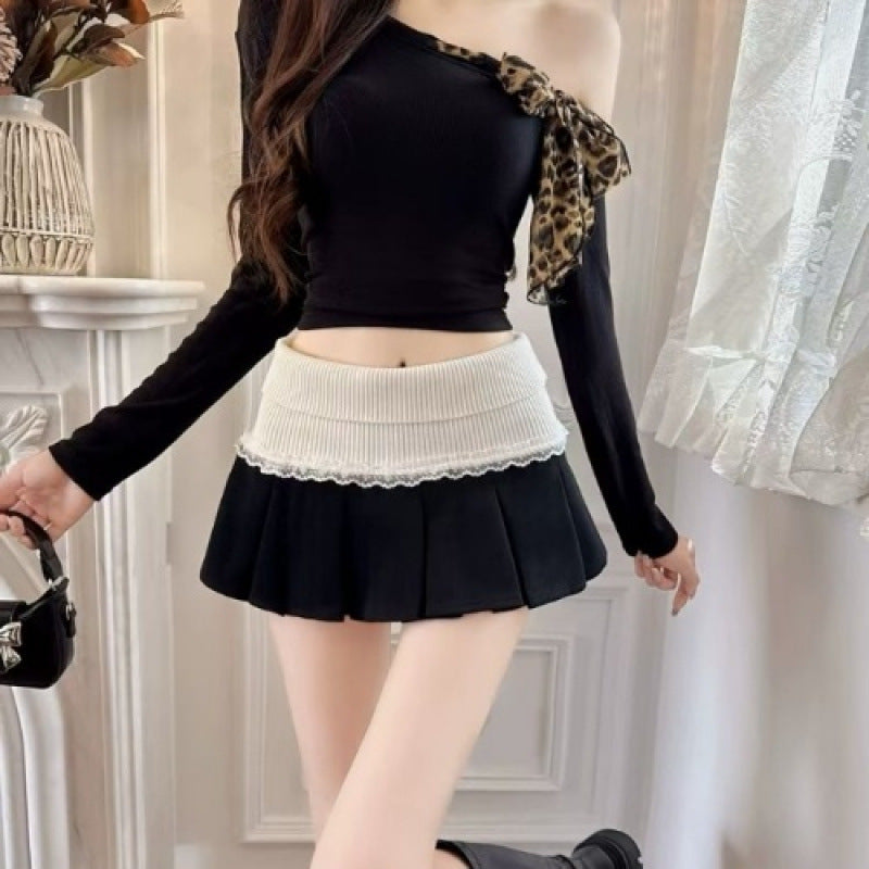  Lace Stitching Pleated skirt