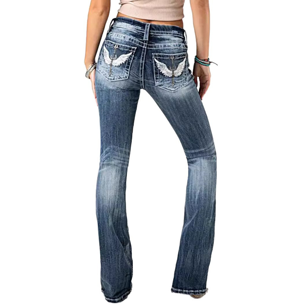 European and American Ladies Heavy Industry Washing Stretch Denim Trousers